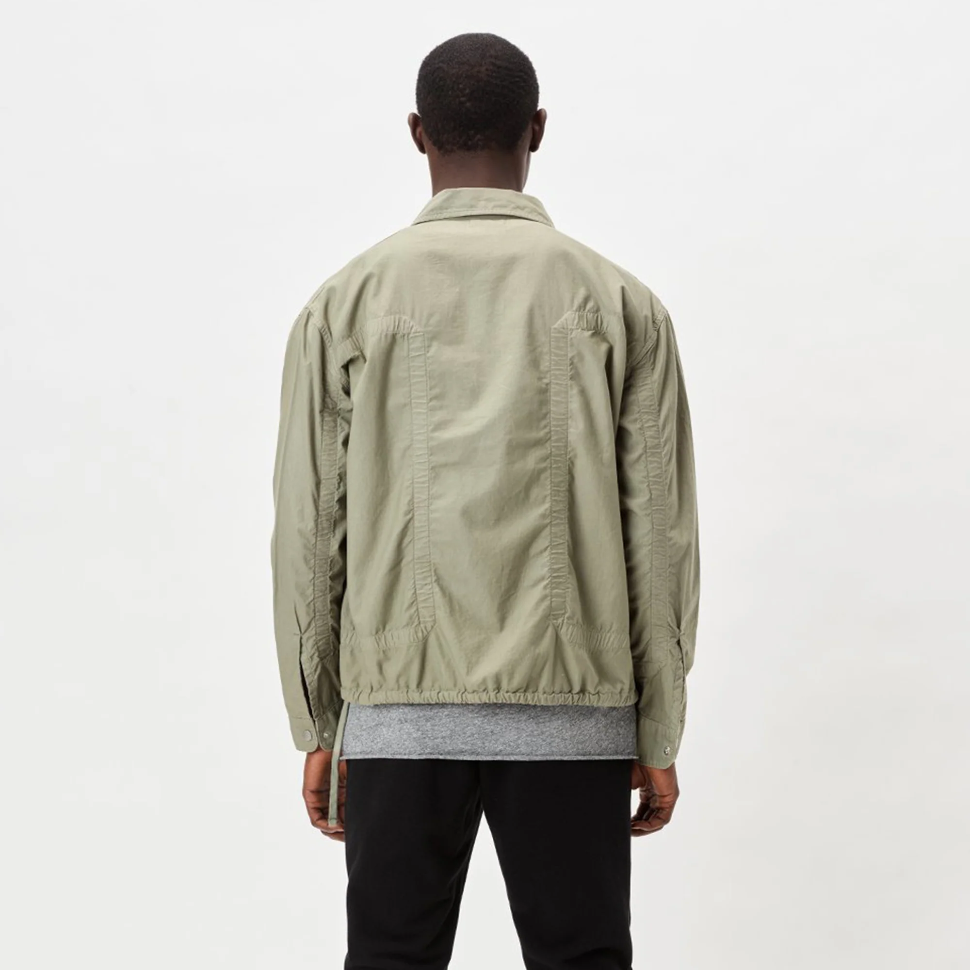 John Elliott Mens Cotton Poplin Frame Snap Overshirt 'Olive' - Image 3