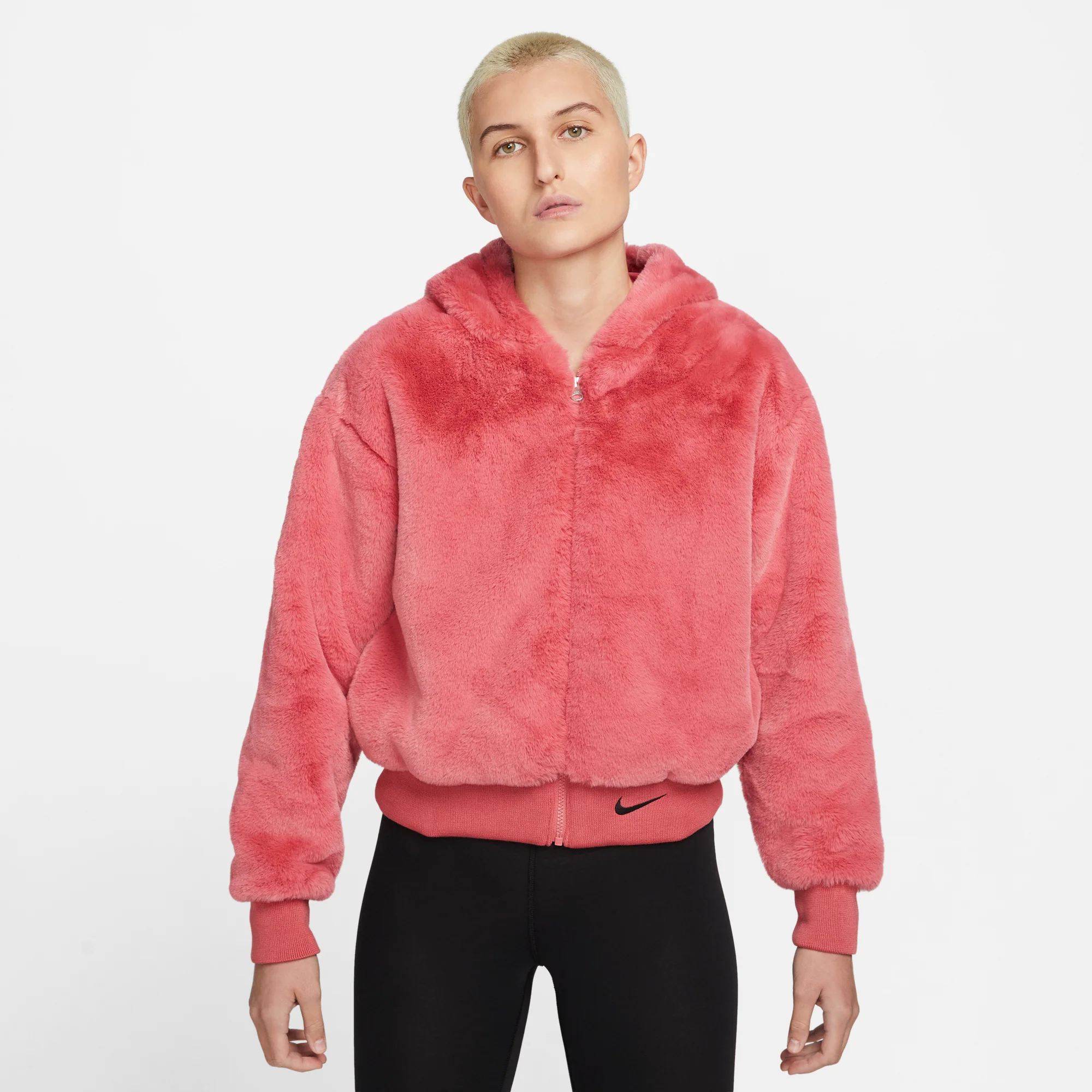 Nike Womens Sportswear Essential Faux Fur Jacket 'Archaeo Pink' - Image 2